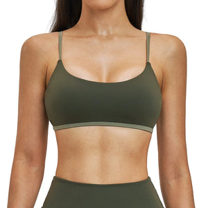 Nude-feel contrast color yoga fitness bra in multiple colors and sizes