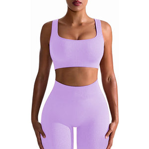 Seamless high-elastic yoga fitness set for women in various colors with pullover top and nine quarter pants