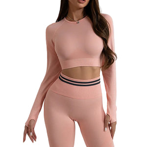 Seamless yoga pants and long sleeve workout set in various colors and styles
