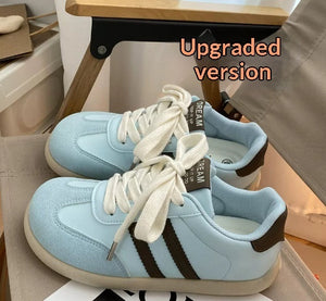 Soft-soled low-cut men's horsehide leather sneakers in white, red, and blue