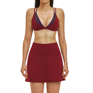 Women's quick-drying fitness workout set with sleeveless bra and short skirt in multiple colors