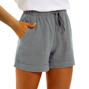 Women's high waist cotton linen casual shorts with pockets in various colors