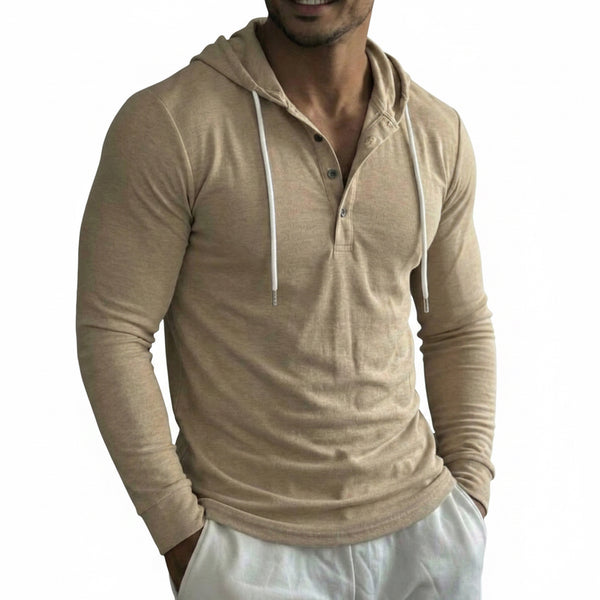 OUTDOOR FITNESS LONG-SLEEVE HOODED BUTTON-UP SHIRT
