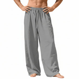 Men's linen casual sports pants with pockets and drawstring in various solid colors