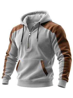 Men's slim fit digital print double hooded half zip hoodie in various colors
