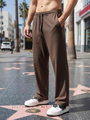 Men's casual anti-wrinkle stretch pants in black with slim straight fit