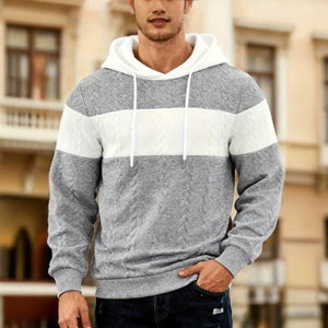 Men's color-block loose-fit jacquard sweatshirt with hood in multiple colors