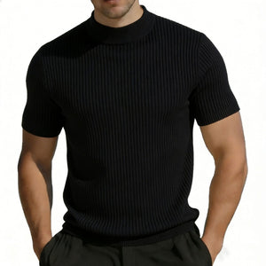 Men's short-sleeved knitted mock neck T-shirt in multiple colors