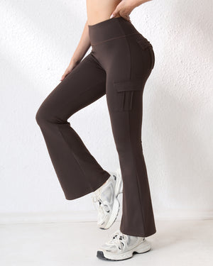 High-waisted bell-bottom leggings with pockets in various colors