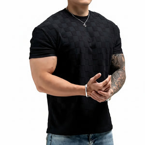 Men's summer checkerboard jacquard short-sleeve shirt in multiple colors