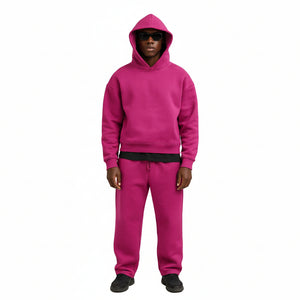 Oversized men's two-piece sportswear suit in various colors including blue, black, grey, pink, green, and dark grey