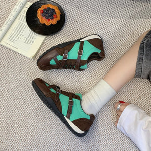 Women's retro color block thick soled board shoes in multiple colors