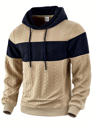 Men's color-block loose-fit jacquard sweatshirt with hood in multiple colors