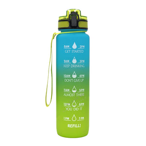 1000ml sports water bottle in various gradient colors made of plastic
