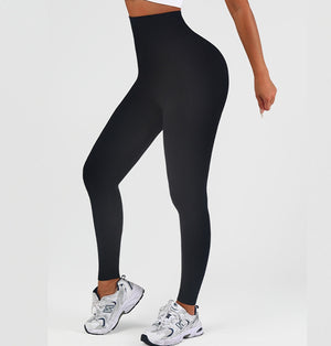 Women's high waisted tummy control yoga leggings in black, coffee, and navy blue