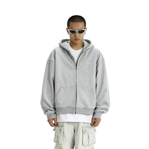 Men's hooded cardigan sweatshirt in multiple colors with patch pockets and relaxed fit