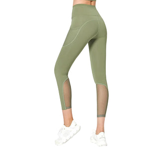 Breathable elastic mesh women's gym pants with pockets in multiple colors