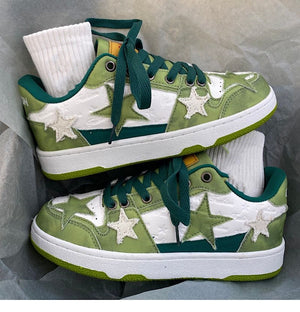 Casual couple German training shoes with thick soles in white and green colors