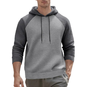 Men's jacquard small-check hooded sweatshirt in dark gray and black color