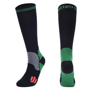 Moisture-wicking running socks in various colors and tube heights for men and women