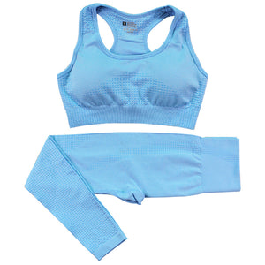Seamless women's high waist yoga set with crop top in multiple colors