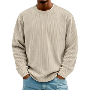 Men's casual long-sleeve crew-neck corduroy sweatshirt in various colors