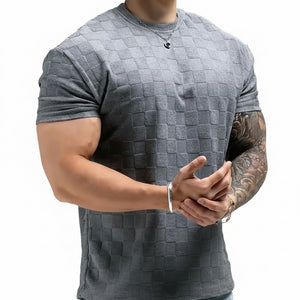 Men's summer checkerboard jacquard short-sleeve shirt in multiple colors