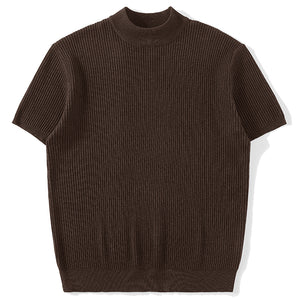 Men's short-sleeved knitted mock neck T-shirt in multiple colors