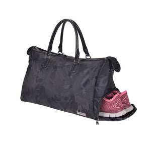 Oxford cloth shoulder gym bag with separate shoe compartment in purple and black