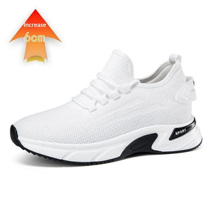Invisible height-increasing running shoes with mesh upper in black and white colors