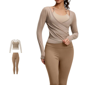 Breathable high-waisted women's yoga set in various colors with long sleeves and tight fit