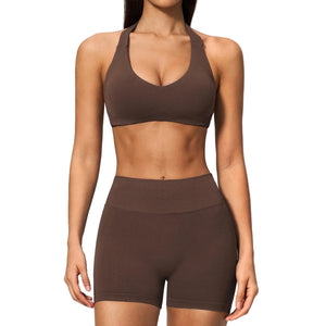 Halter-neck high-waisted tummy-control shorts set for women in multiple colors