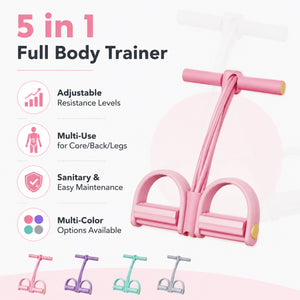 6-tube pedal resistance band with handles in pink color for full body workouts