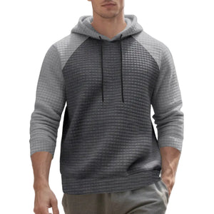 Men's jacquard small-check hooded sweatshirt in dark gray and black color