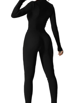 Hip raise skinny one-piece workout jumpsuit for women in black and brown colors