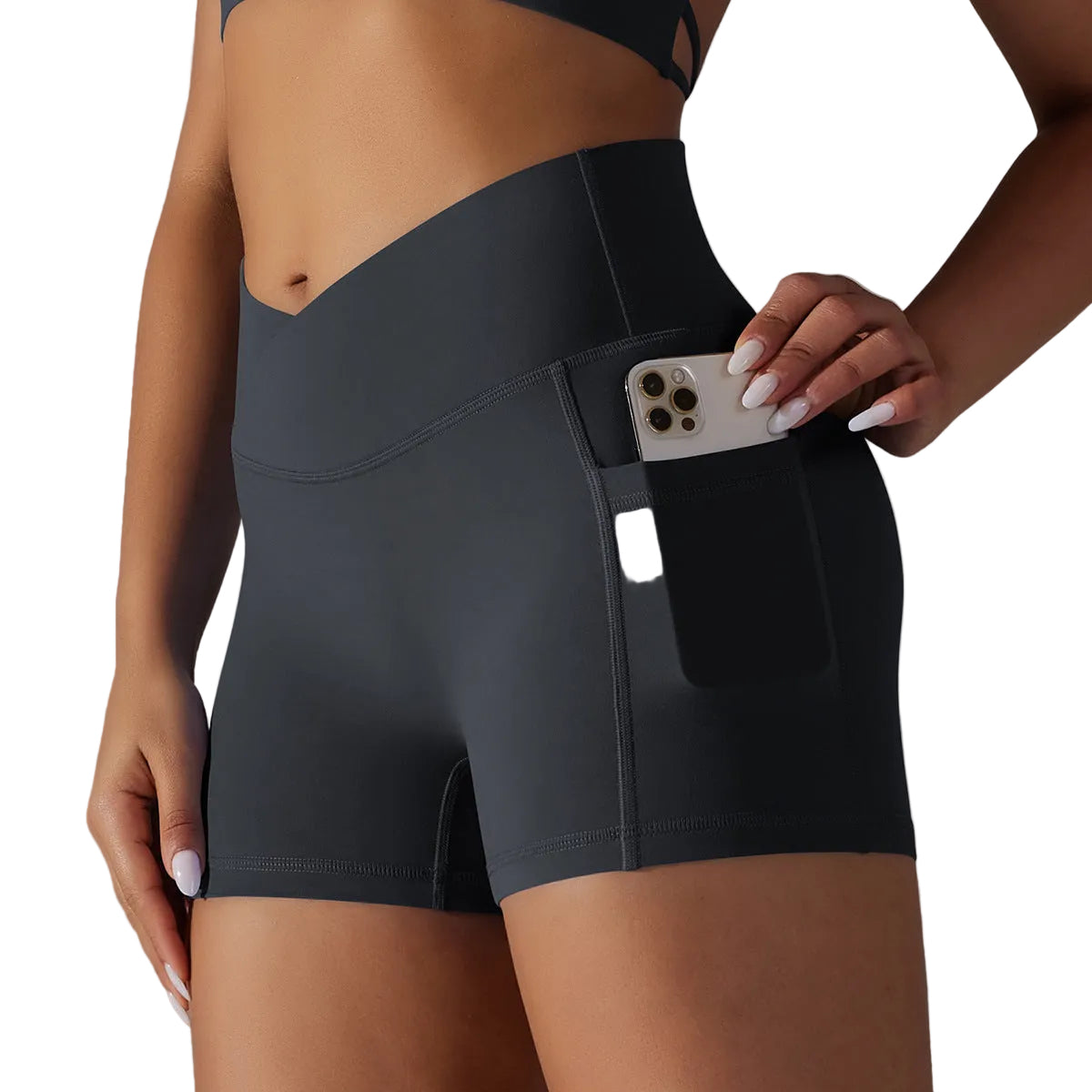 Women's yoga shorts with phone pocket in multiple colors