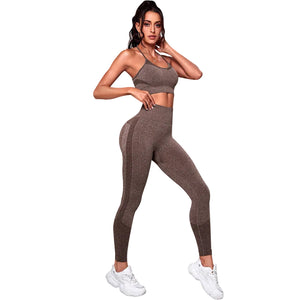 Women's shockproof sports bra and high-waisted cropped leggings set in multiple colors
