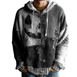 3D-printed men's gaming hoodie with striped pattern and patch pockets