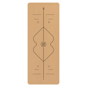 Natural rubber cork yoga mat with guide line pattern in various designs