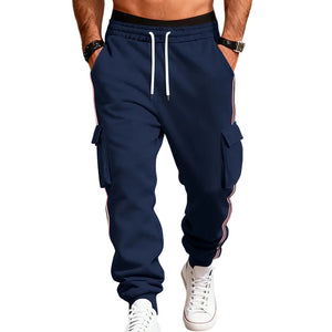 Men's fleece-lined warm outdoor sweatpants in multiple colors with drawstring waist and pockets