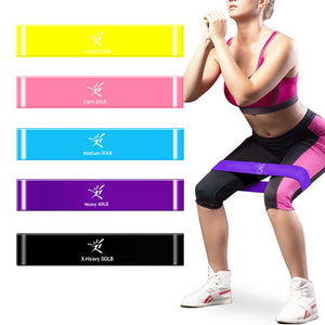 Set of three resistance fitness bands with storage bag