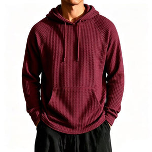 Men's relaxed-fit waffle knit hooded jacket in navy blue with raglan sleeves