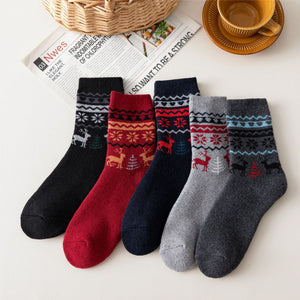 Vintage ethnic-style men's wool winter socks in assorted color block patterns