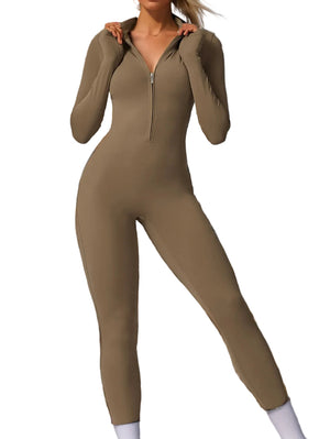 Hip raise skinny one-piece workout jumpsuit for women in black and brown colors