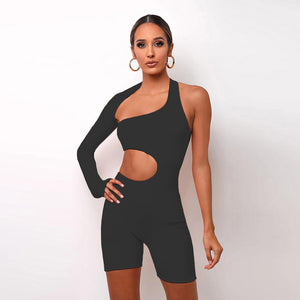 Women's off shoulder fitness yoga set with top and shorts in khaki and black