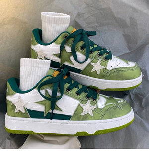Casual couple German training shoes with thick soles in white and green colors