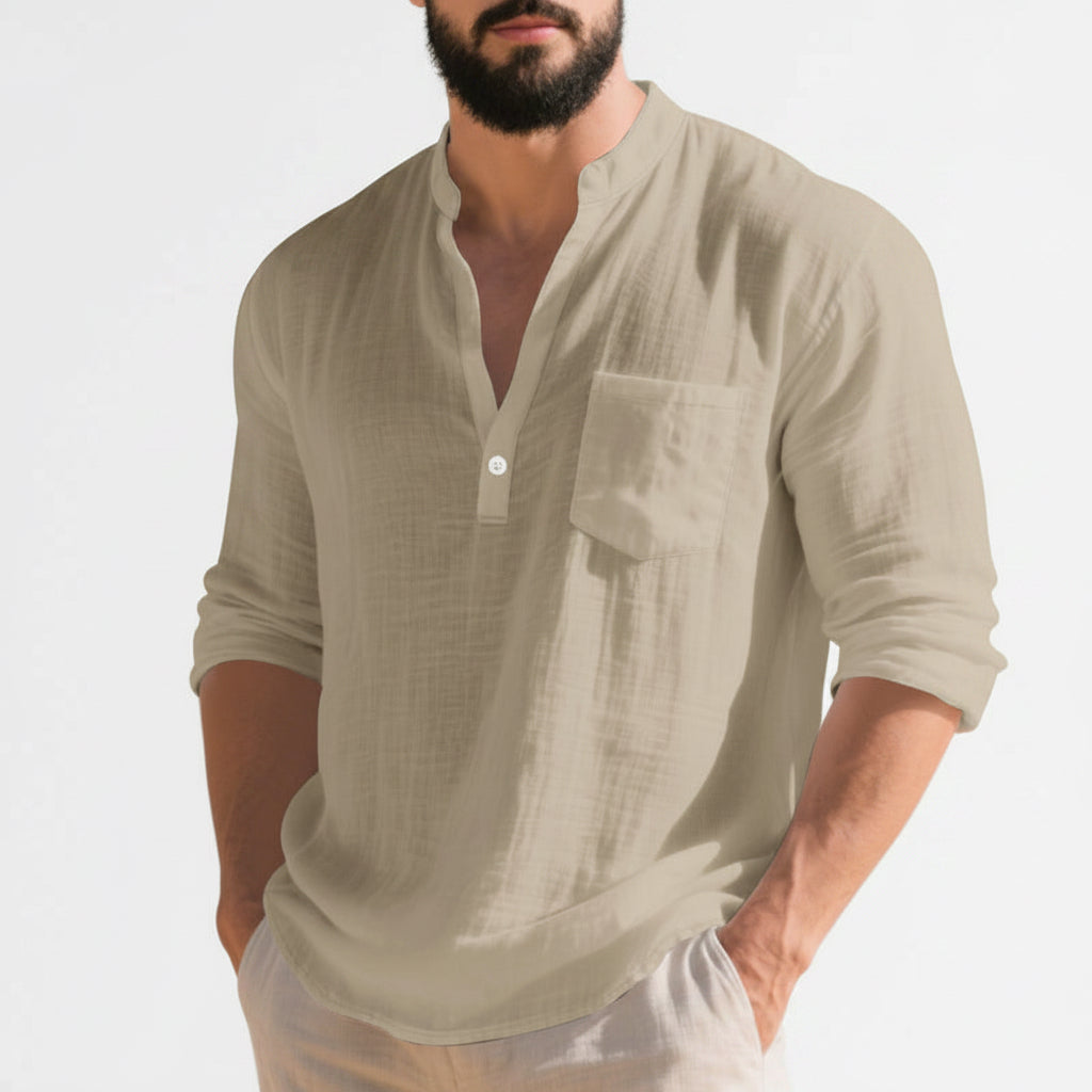 Men's American style linen long-sleeve T-shirt in various colors