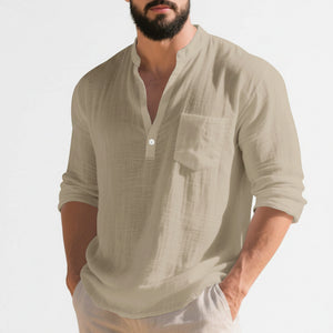 Men's American style linen long-sleeve T-shirt in various colors