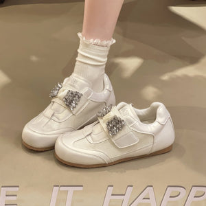 Women's white Korean fashion rhinestone casual training shoes with rubber sole