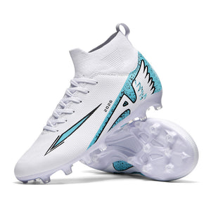 Spike 15 high-top football boots in black with long studs on artificial turf